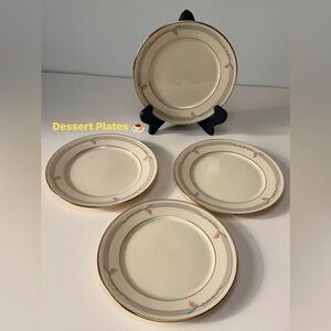 Lenox Gramercy dessert Plates Made In USA 6.5" Diameter Gold Tone Trim set of 4
